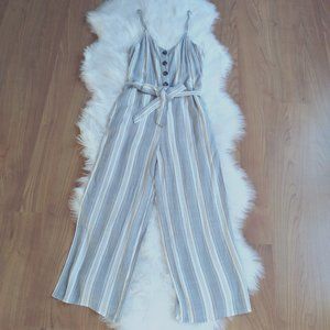 Grey and white striped romper jumpsuit
